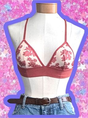 Pink Victoria’s Secret bralette lace triangle bra XS S floral halter NWOT Y2K